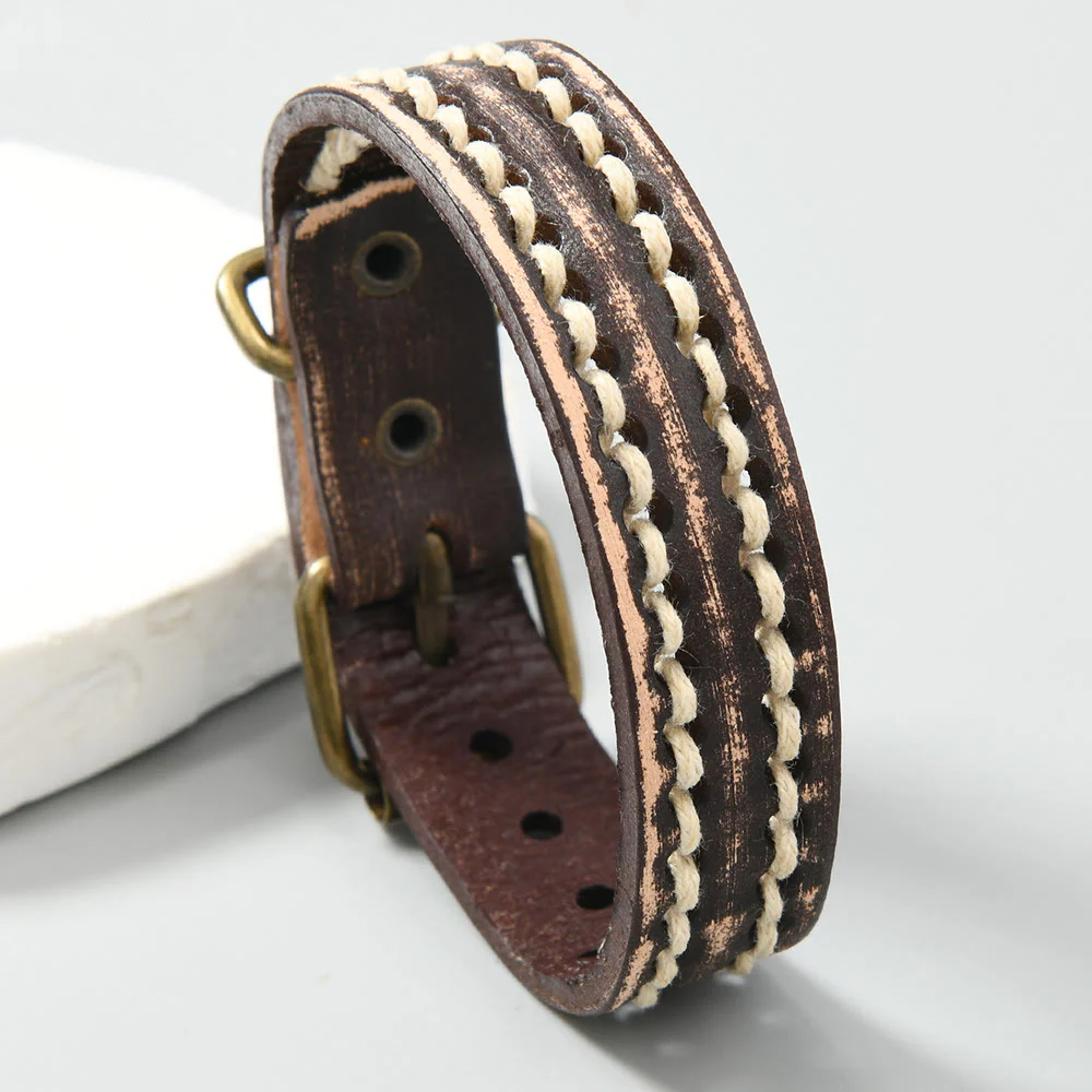 Braccialetto rinforzato con fibbia regolabile in pelle vintage Buddha Stones - Image 14