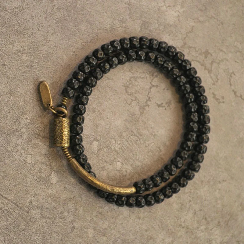 Bracciale triplo giro in ottone e rame con guscio di cocco retrò Buddha Stones - Image 5