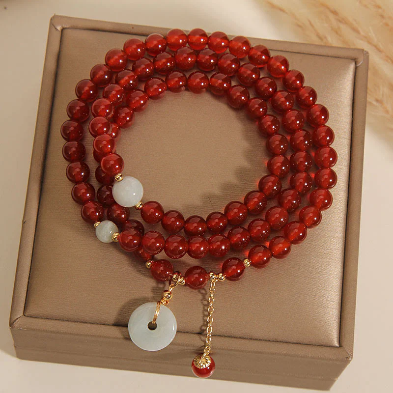 Braccialetto triplo giro con fibbia della pace in agata rossa naturale Buddha Stones Jade Peace - Image 2