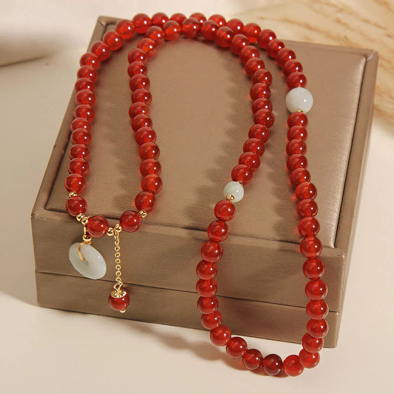 Braccialetto triplo giro con fibbia della pace in agata rossa naturale Buddha Stones Jade Peace - Image 6