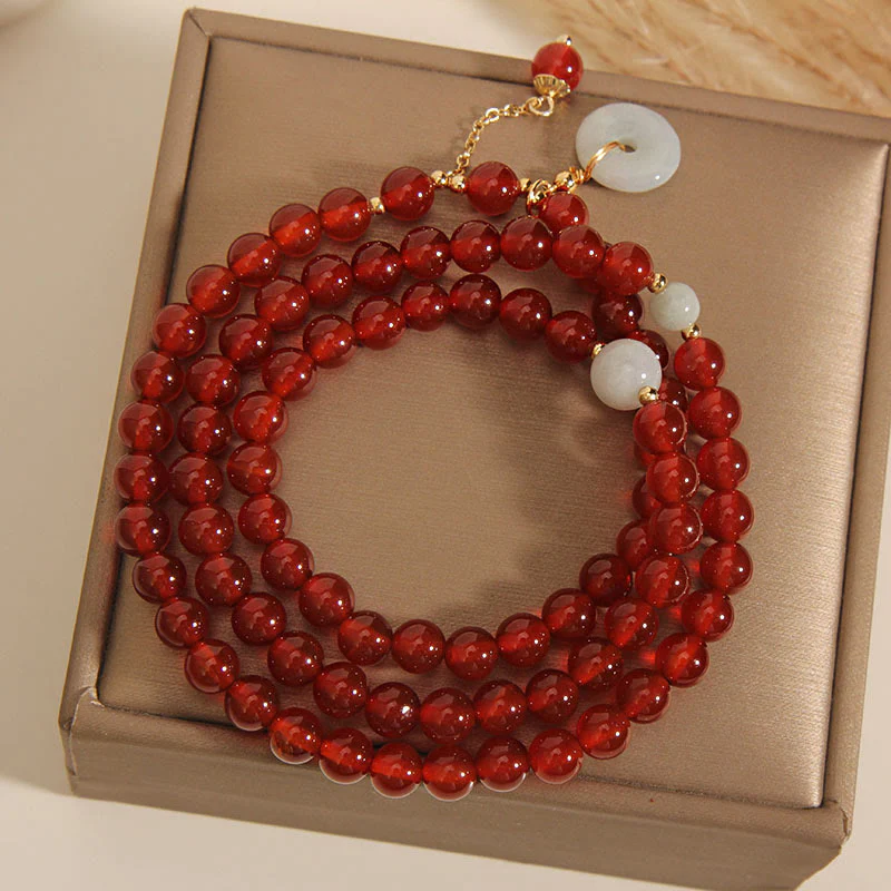 Braccialetto triplo giro con fibbia della pace in agata rossa naturale Buddha Stones Jade Peace - Image 7