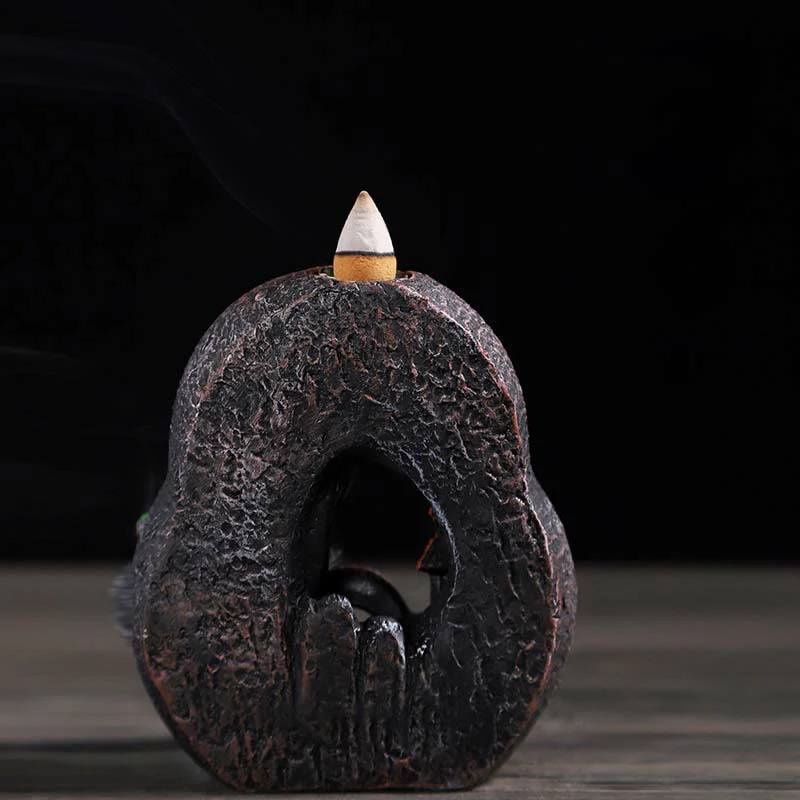 Bruciatore di incenso a riflusso in resina per meditazione con motivo a ponti di montagna - Image 11