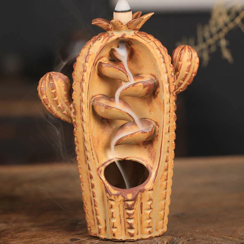 Bruciatore di incenso con fontana di fumo a riflusso curativo in ceramica di cactus - Image 11