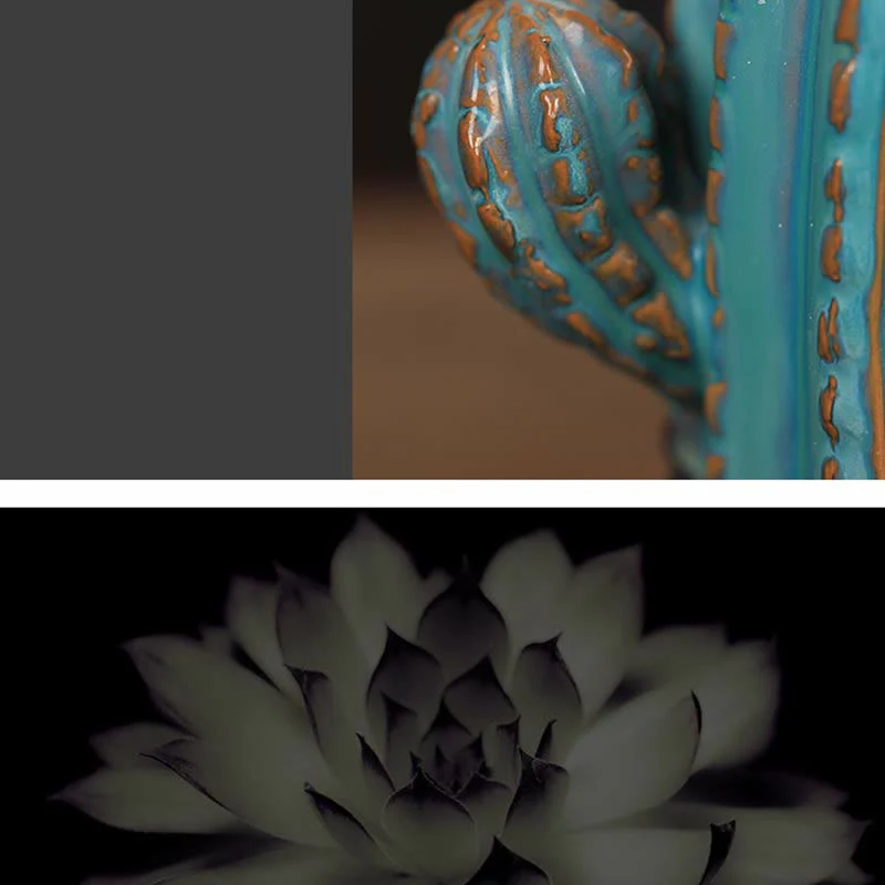 Bruciatore di incenso con fontana di fumo a riflusso curativo in ceramica di cactus - Image 6