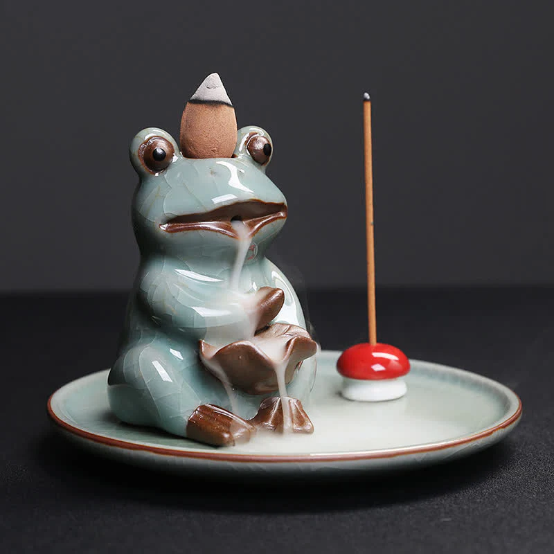 Bruciatore di incenso curativo in ceramica a forma di rana da meditazione - Image 2