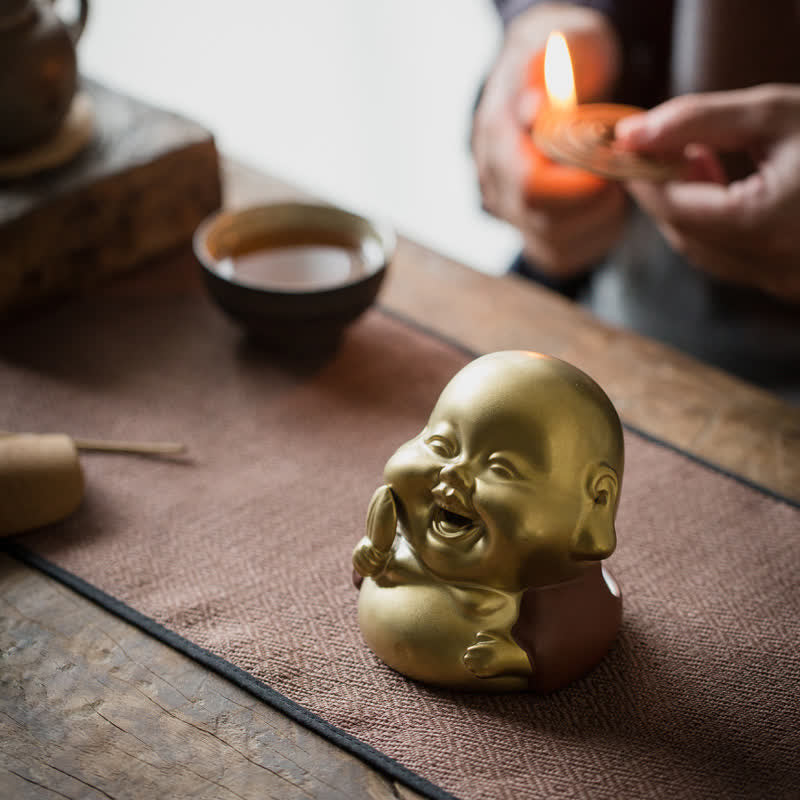 Bruciatore di incenso curativo in ceramica Little Buddha Laughing Buddha - Image 10
