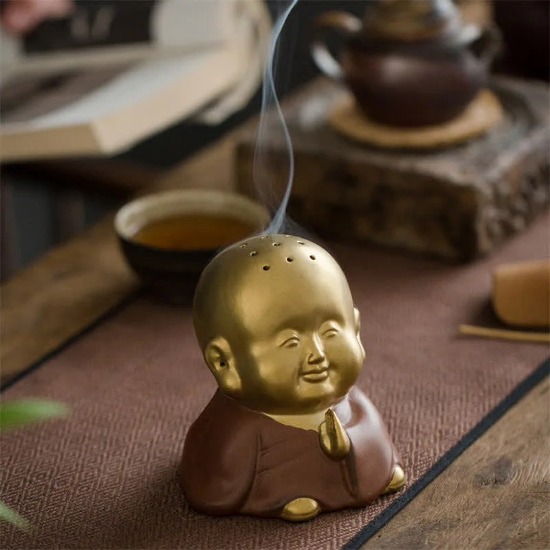 Bruciatore di incenso curativo in ceramica Little Buddha Laughing Buddha - Image 3