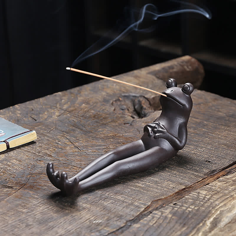 Bruciatore di incenso di guarigione spirituale in ceramica a forma di rana da meditazione