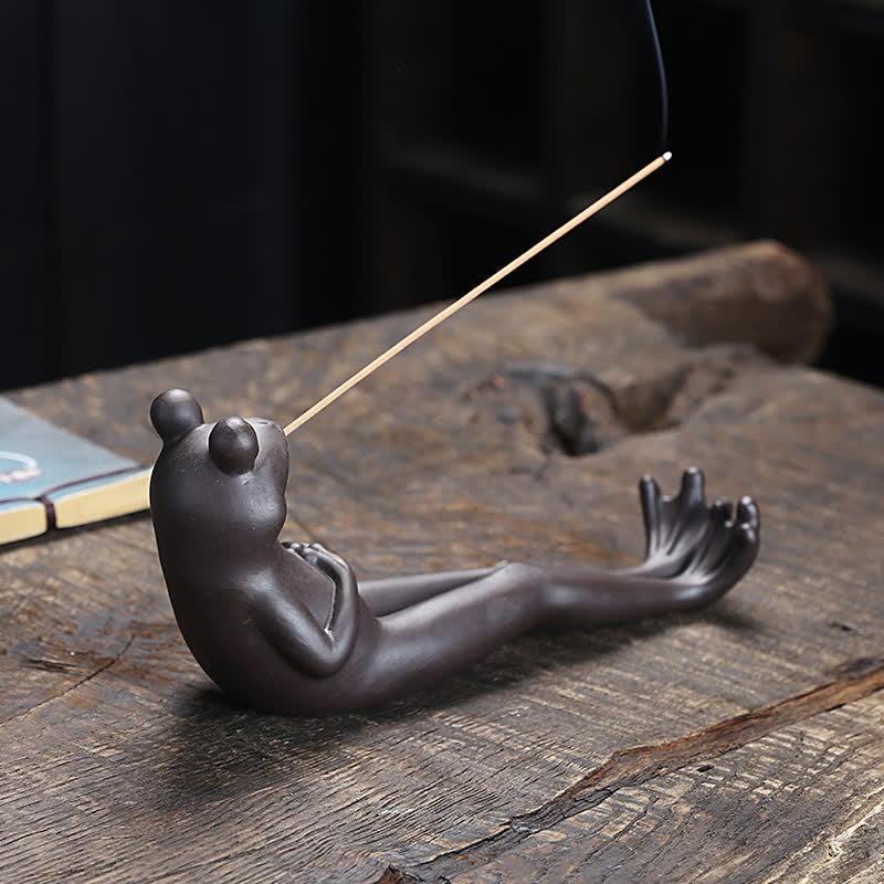 Bruciatore di incenso di guarigione spirituale in ceramica a forma di rana da meditazione - Image 3