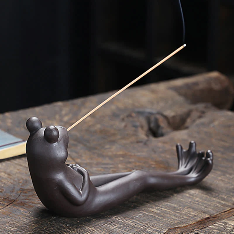 Bruciatore di incenso di guarigione spirituale in ceramica a forma di rana da meditazione - Image 5