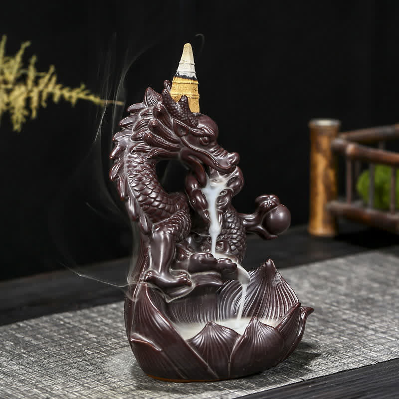 Bruciatore di incenso in ceramica con motivo a loto di drago, protezione e forza, decorazione - Image 4