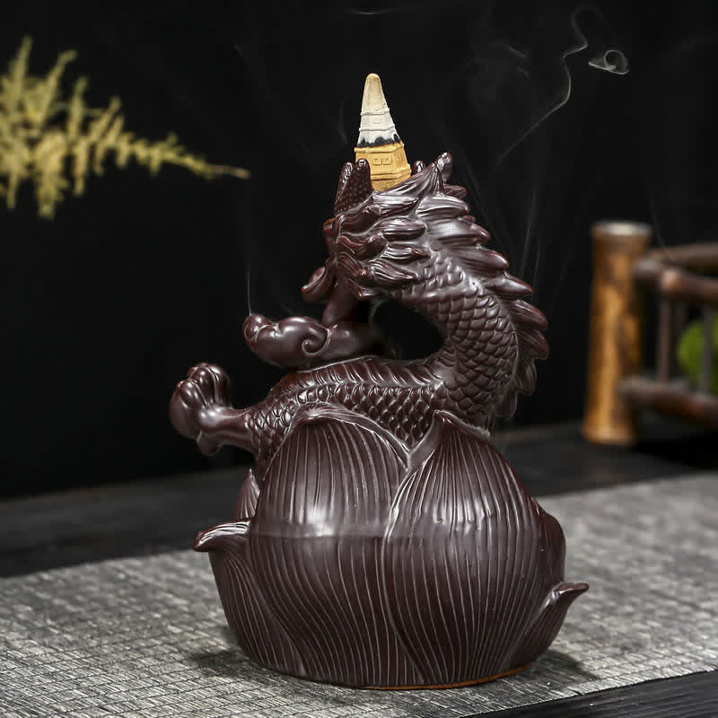 Bruciatore di incenso in ceramica con motivo a loto di drago, protezione e forza, decorazione - Image 6
