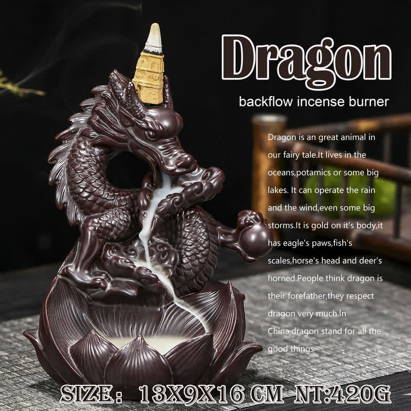 Bruciatore di incenso in ceramica con motivo a loto di drago, protezione e forza, decorazione - Image 7