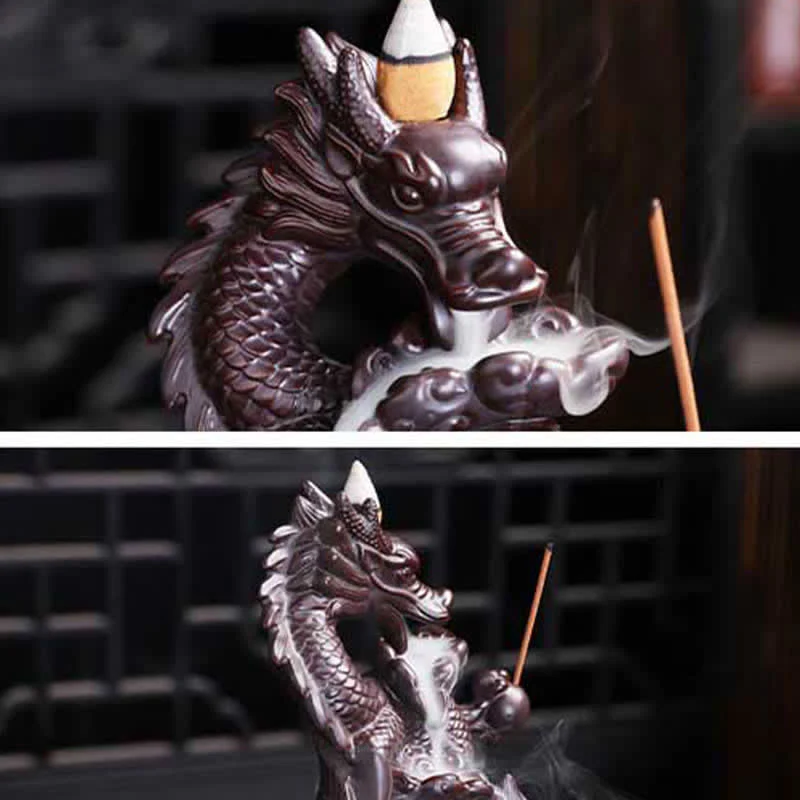 Bruciatore di incenso in ceramica con motivo a loto di drago, protezione e forza, decorazione - Image 9