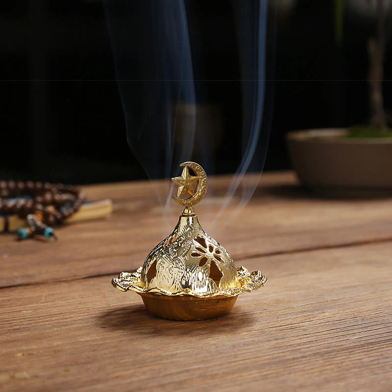 Bruciatore di incenso in lega di metallo con piuma a forma di stella di zucca dorata e meditazione spirituale - Image 9