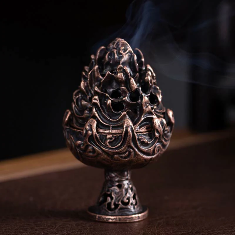 Bruciatore di incenso in lega di rame per meditazione con motivo a mini montagna tibetana - Image 10