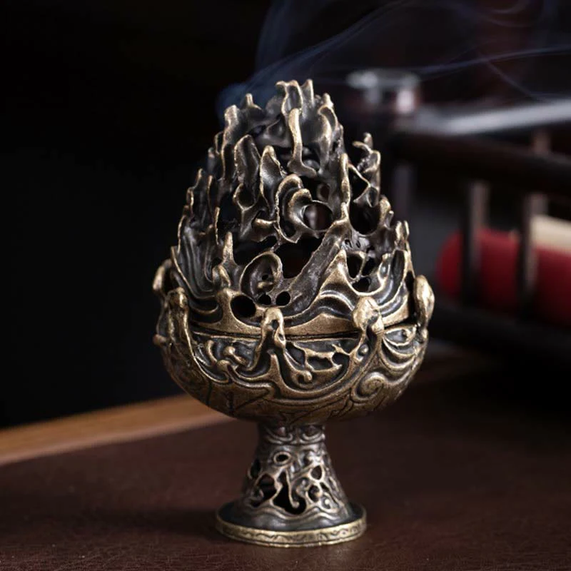 Bruciatore di incenso in lega di rame per meditazione con motivo a mini montagna tibetana - Image 11
