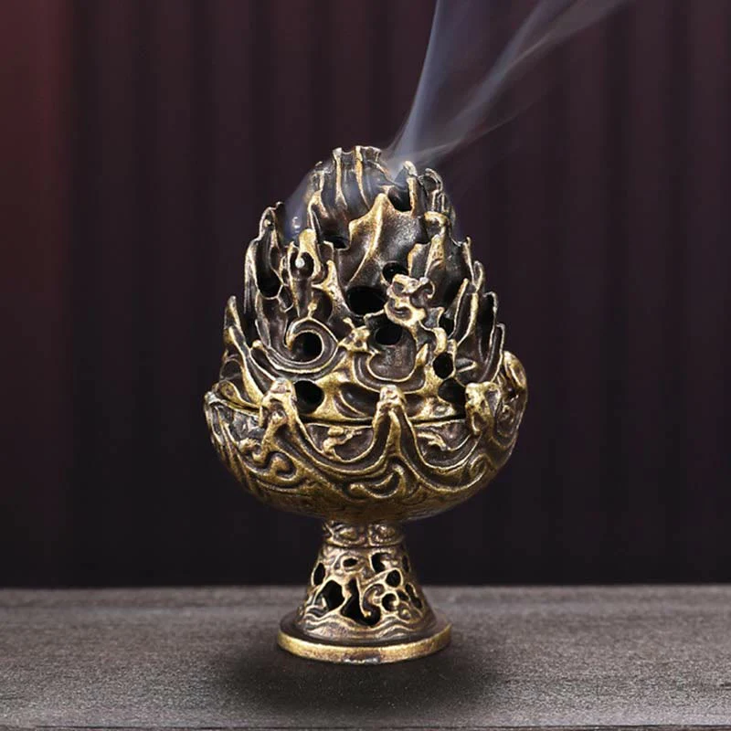 Bruciatore di incenso in lega di rame per meditazione con motivo a mini montagna tibetana - Image 13