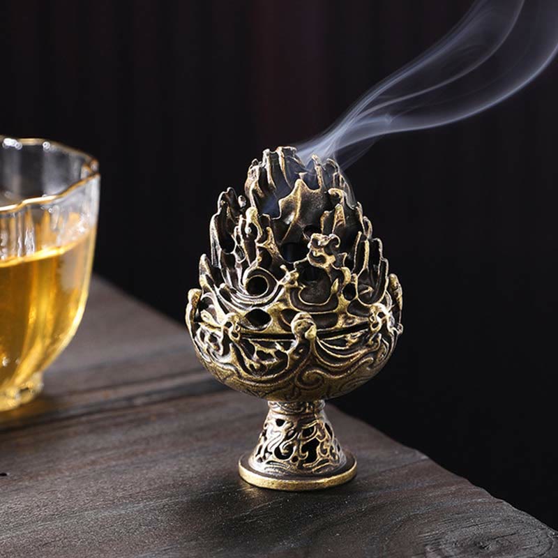 Bruciatore di incenso in lega di rame per meditazione con motivo a mini montagna tibetana - Image 15