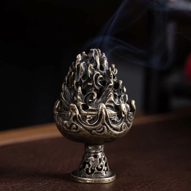 Bruciatore di incenso in lega di rame per meditazione con motivo a mini montagna tibetana - Image 3