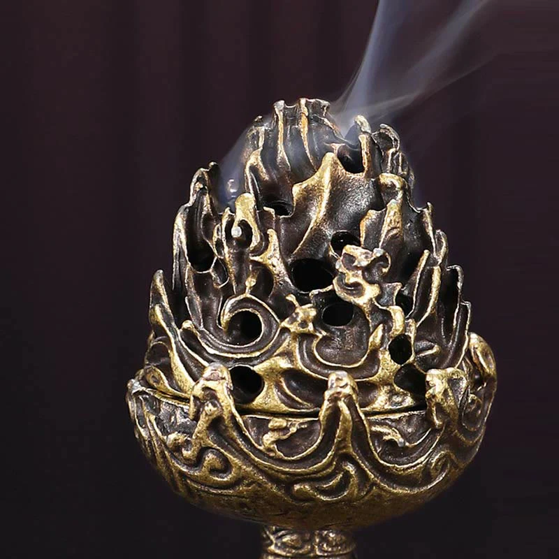Bruciatore di incenso in lega di rame per meditazione con motivo a mini montagna tibetana - Image 7