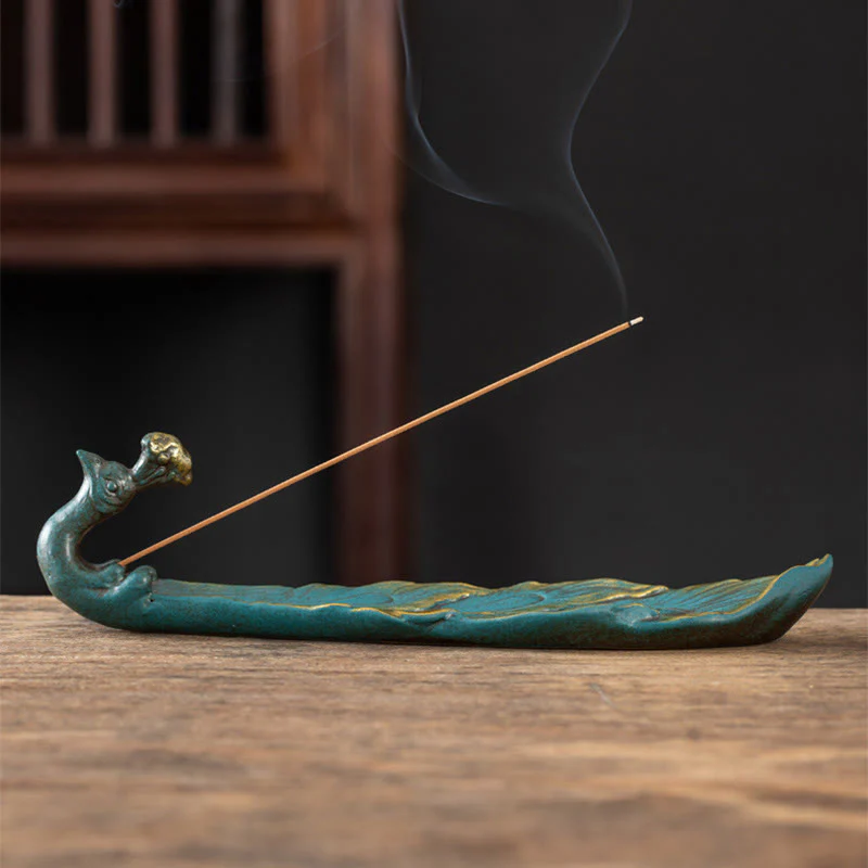 Bruciatore di incenso per la casa Buddha Stones a forma di pavone e portafortuna - Image 5