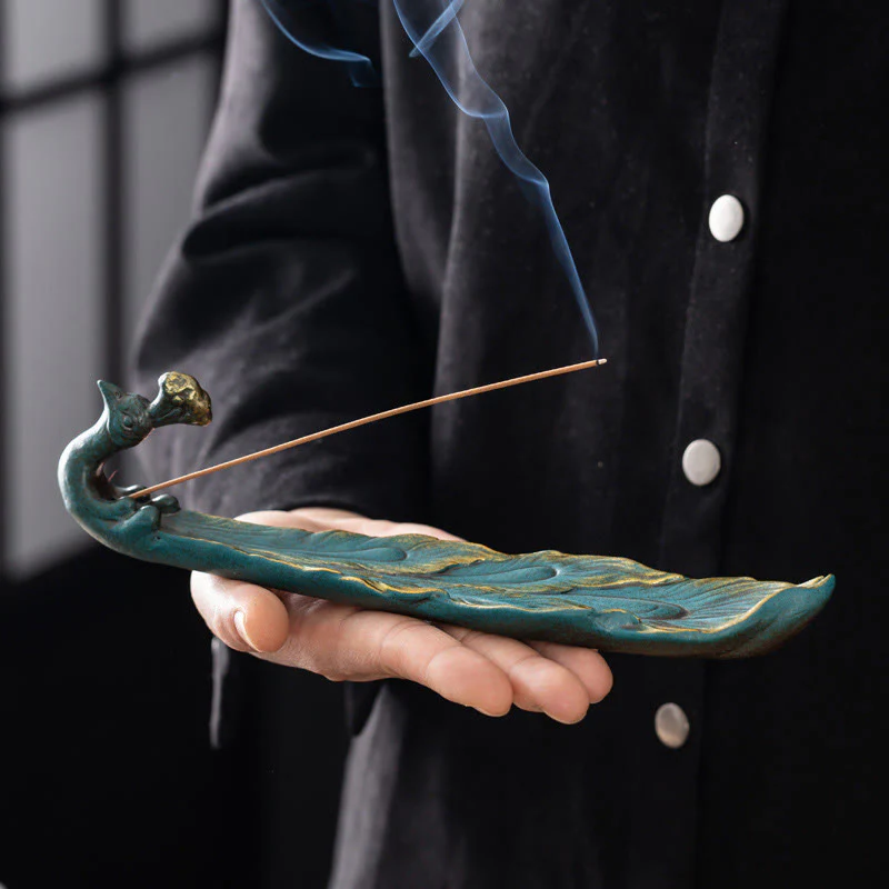 Bruciatore di incenso per la casa Buddha Stones a forma di pavone e portafortuna - Image 6