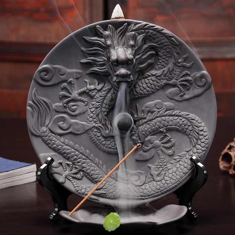 Bruciatore di incenso per meditazione con fontana di fumo a riflusso in ceramica Dragon - Image 5