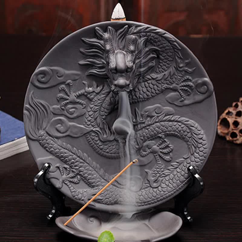 Bruciatore di incenso per meditazione con fontana di fumo a riflusso in ceramica Dragon - Image 8