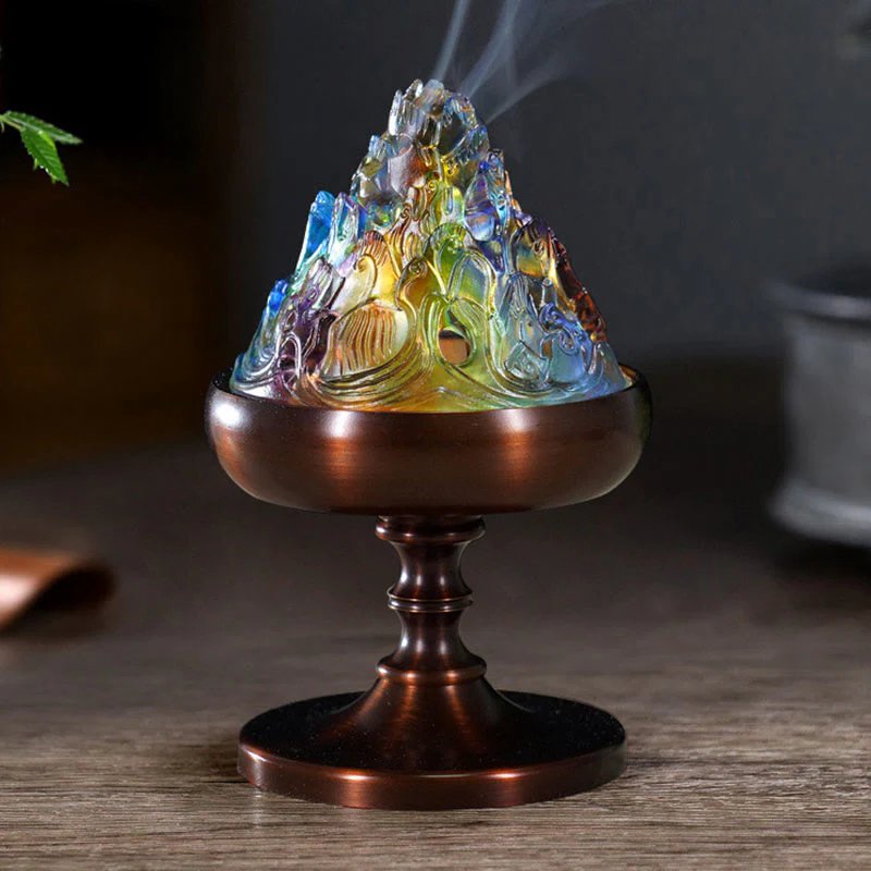 Bruciatore di incenso per meditazione curativa Liuli Crystal Mountain