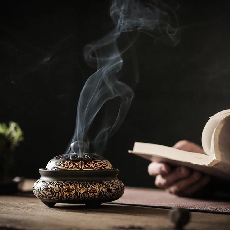 Bruciatore di incenso per meditazione in ceramica con motivo floreale a drago e fontana di fumo a riflusso - Image 6