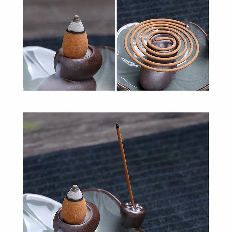 Bruciatore di incenso spirituale a riflusso quadrato in ceramica con fiore di prugna di loto - Image 10