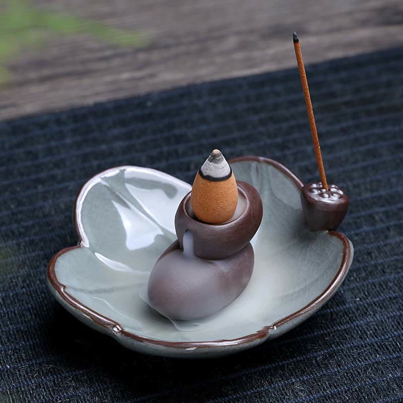 Bruciatore di incenso spirituale a riflusso quadrato in ceramica con fiore di prugna di loto - Image 11