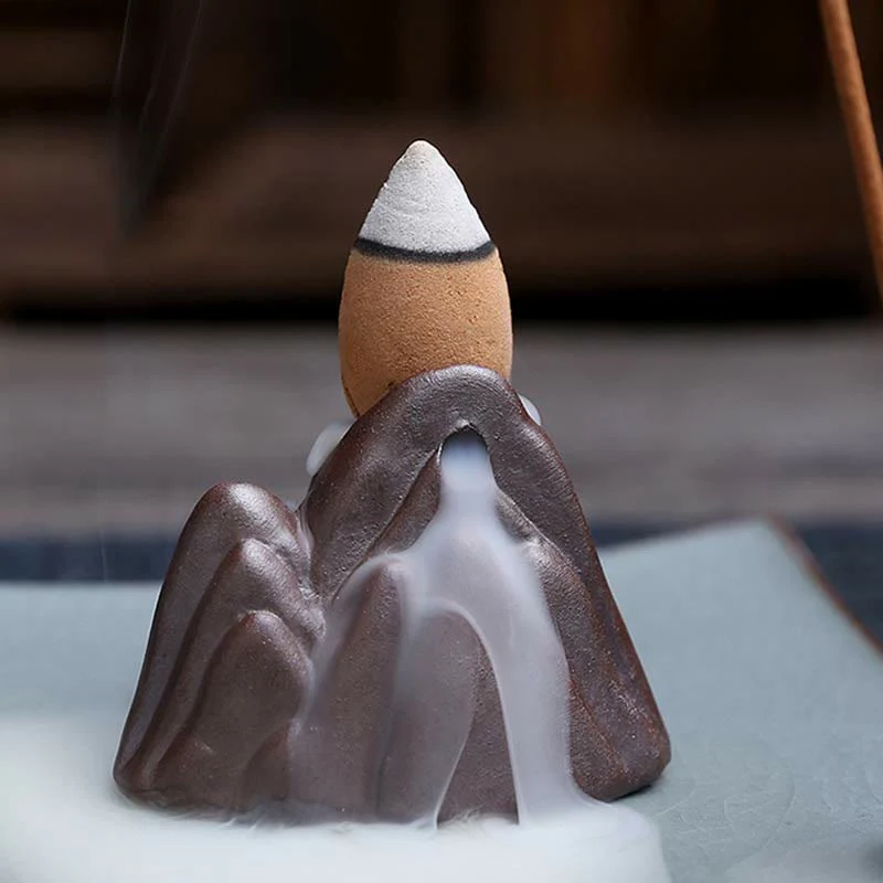 Bruciatore di incenso spirituale a riflusso quadrato in ceramica con fiore di prugna di loto - Image 15