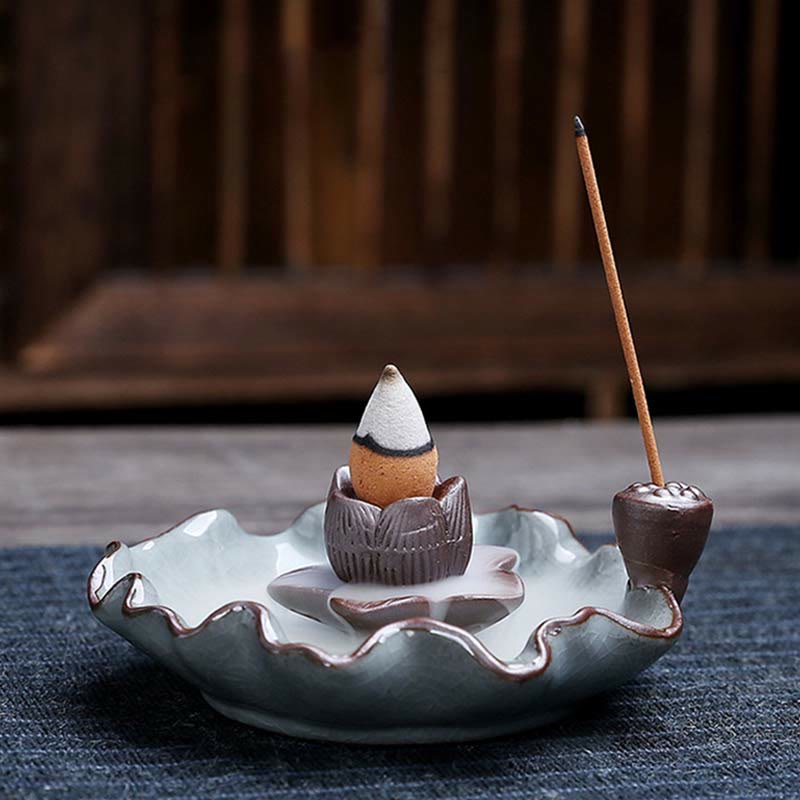 Bruciatore di incenso spirituale a riflusso quadrato in ceramica con fiore di prugna di loto - Image 8