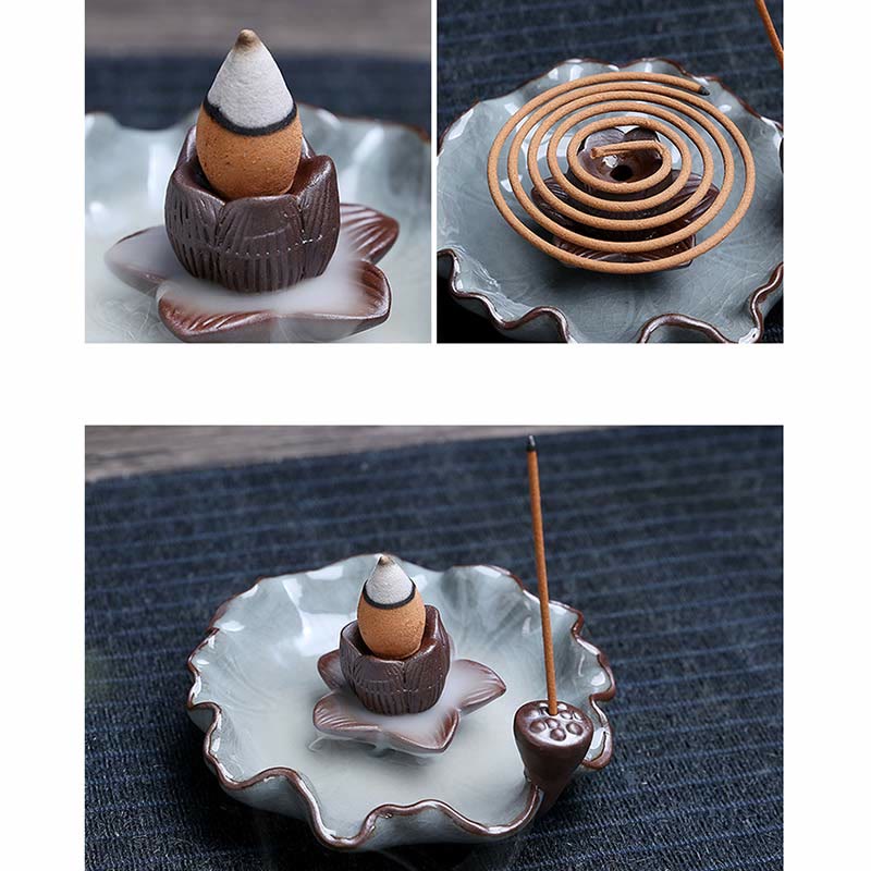 Bruciatore di incenso spirituale a riflusso quadrato in ceramica con fiore di prugna di loto - Image 9
