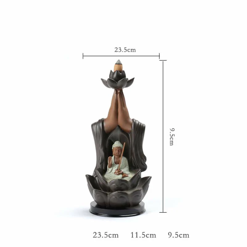 Buddha Avalokitesvara Chenrezig Ksitigarbha Ceramica Loto Benedizione Bruciatore di Incenso a Flusso Inverso - Image 11