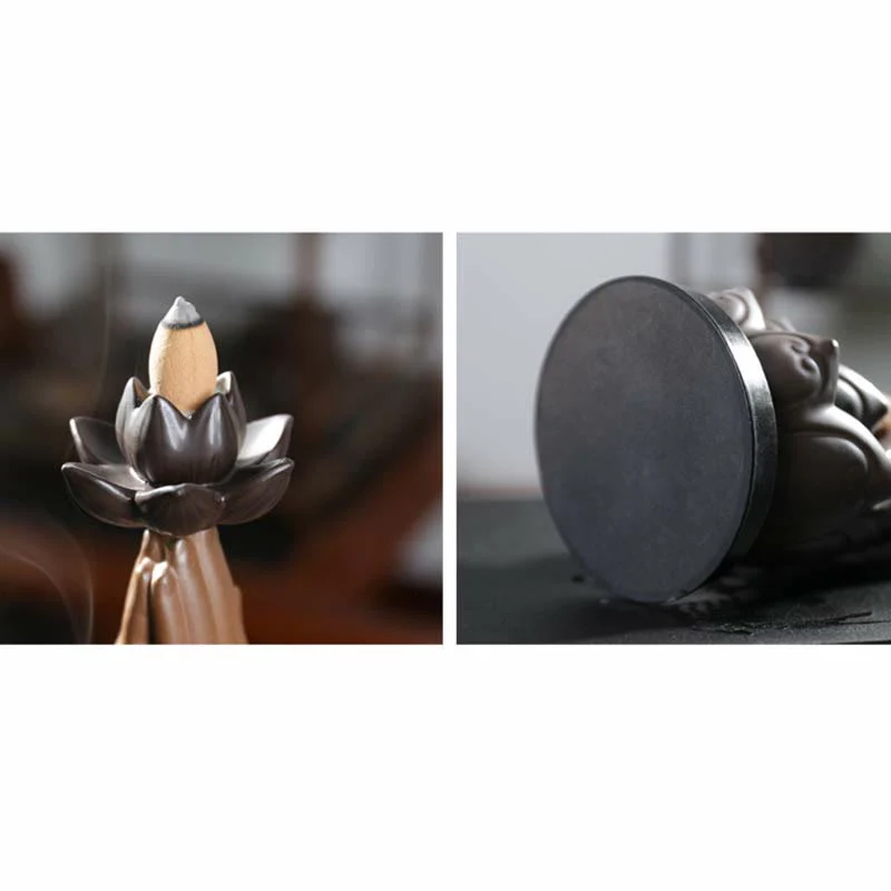 Buddha Avalokitesvara Chenrezig Ksitigarbha Ceramica Loto Benedizione Bruciatore di Incenso a Flusso Inverso - Image 16