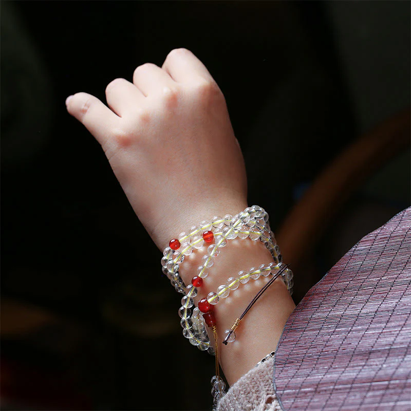 Buddha Stones 108 Mala Beads 925 Sterling Silver Agata bianca naturale Agata rossa Bracciale di protezione a quattro giri - Image 7