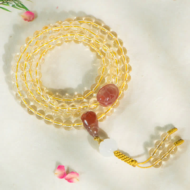 Buddha Stones 108 Mala Beads 925 Sterling Silver Natural Citrine Red Agate White Jade Braccialetto con ciondolo della prosperità - Image 4