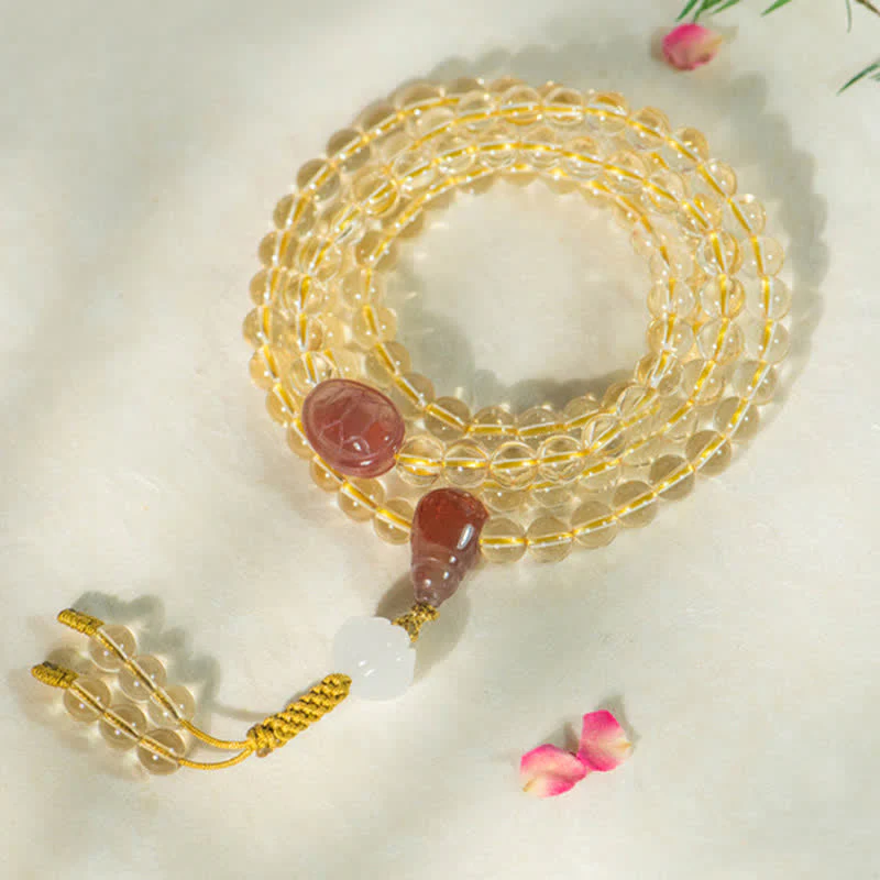 Buddha Stones 108 Mala Beads 925 Sterling Silver Natural Citrine Red Agate White Jade Braccialetto con ciondolo della prosperità - Image 6