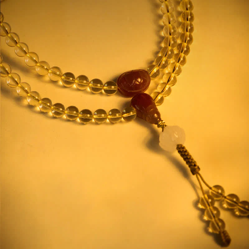 Buddha Stones 108 Mala Beads 925 Sterling Silver Natural Citrine Red Agate White Jade Braccialetto con ciondolo della prosperità - Image 7