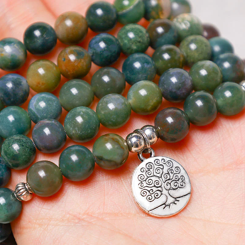 Buddha Stones 108 Mala Beads Agata indiana Loto OM Buddha Albero della vita Braccialetto di calma positiva - Image 10