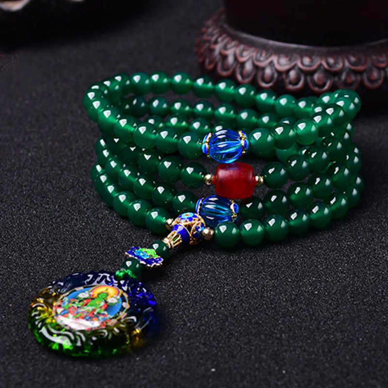 Buddha Stones 108 Mala Beads Agata verde naturale Bodhisattva Tara verde Braccialetto con ciondolo di manifestazione - Image 2