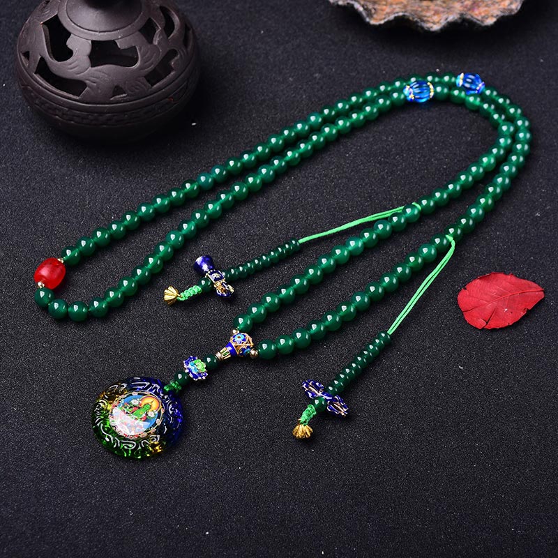 Buddha Stones 108 Mala Beads Agata verde naturale Bodhisattva Tara verde Braccialetto con ciondolo di manifestazione - Image 4