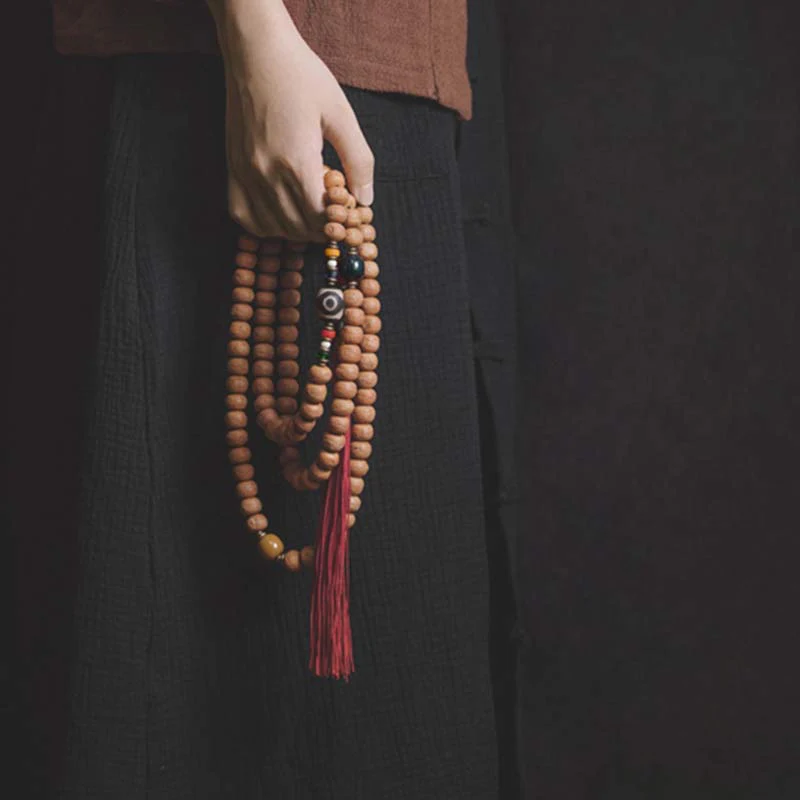 Buddha Stones 108 Mala Beads Bodhi Seed Dzi Bead Peace Tassel Bracciale - Image 3