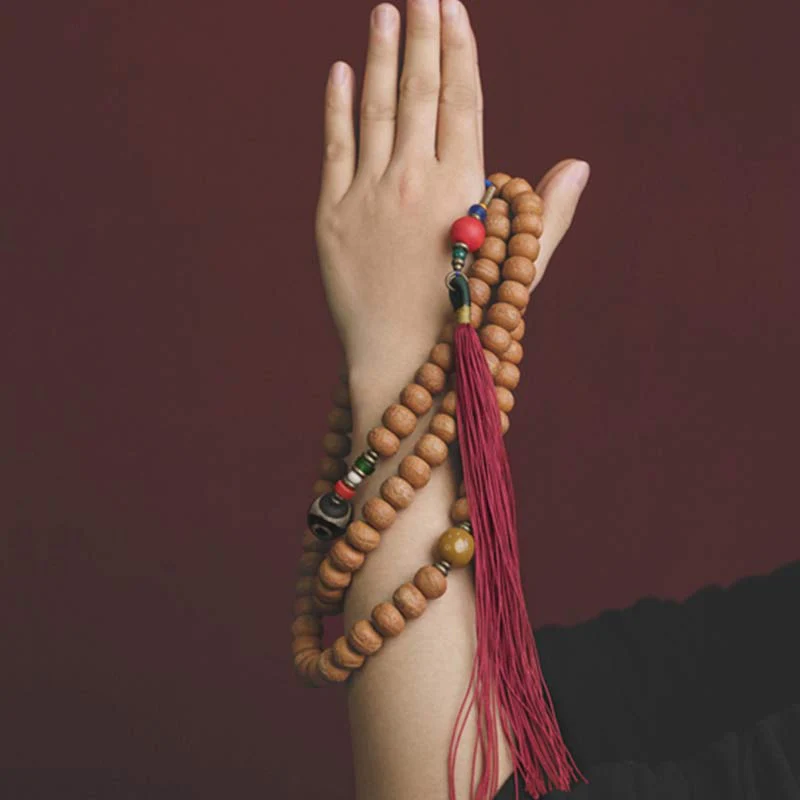 Buddha Stones 108 Mala Beads Bodhi Seed Dzi Bead Peace Tassel Bracciale - Image 6