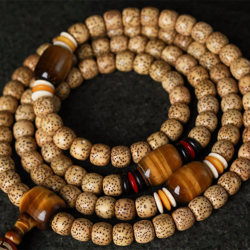 Buddha Stones 108 Mala Beads Bodhi Seed Occhio di tigre Fu Character Bracciale della pace - Image 11