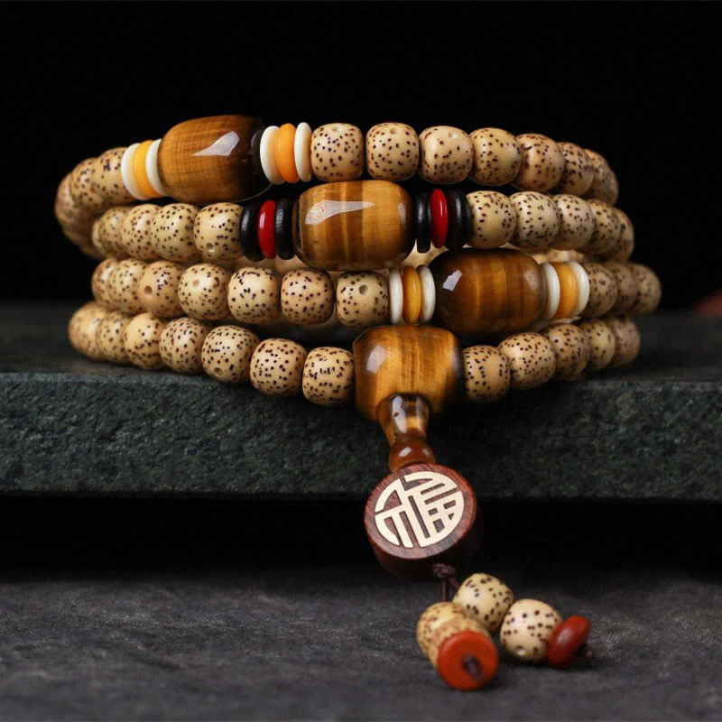 Buddha Stones 108 Mala Beads Bodhi Seed Occhio di tigre Fu Character Bracciale della pace - Image 2