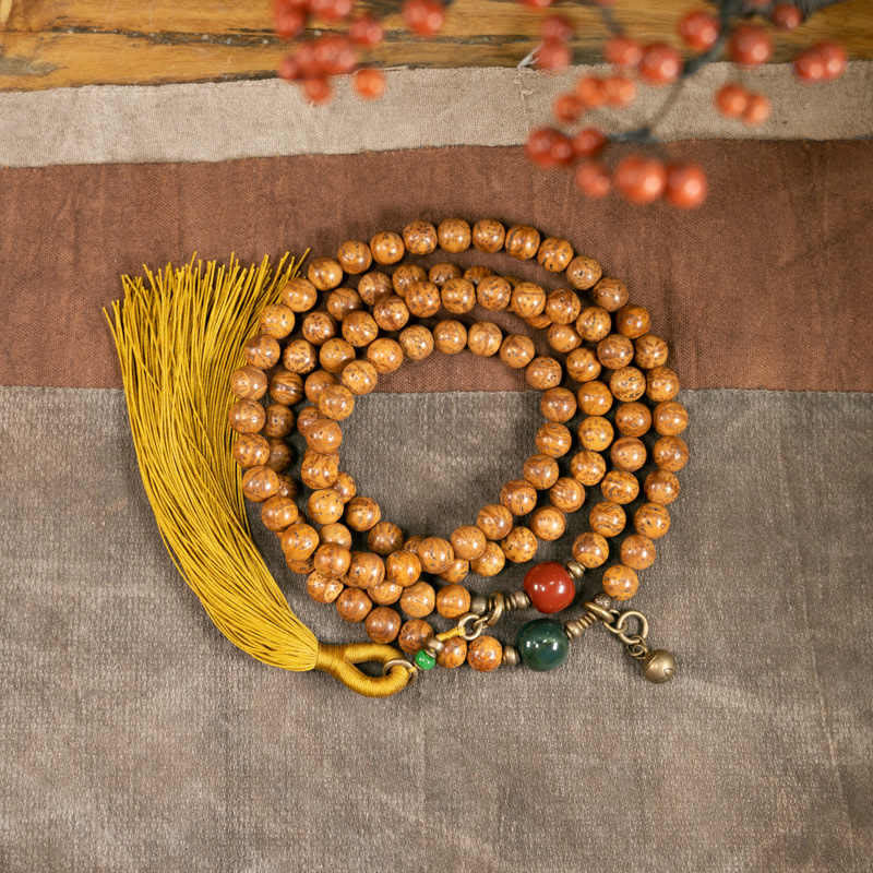 Buddha Stones 108 Mala Beads Bodhi Seed Saggezza Pace Nappa Bracciale